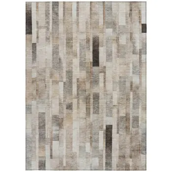 9' X 12' Taupe And Gray Striped Washable Indoor Outdoor Area Rug