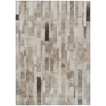 9' X 12' Taupe And Gray Striped Washable Indoor Outdoor Area Rug
