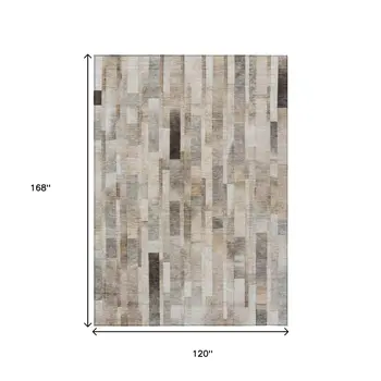 10' X 14' Taupe And Gray Striped Washable Indoor Outdoor Area Rug