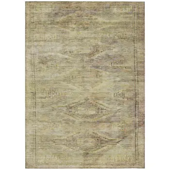 5' X 8' Artichoke Green And Taupe Aztec Washable Indoor Outdoor Area Rug