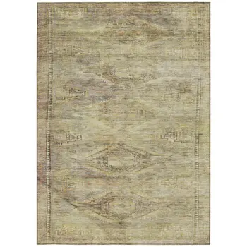 9' X 12' Artichoke Green And Taupe Aztec Washable Indoor Outdoor Area Rug