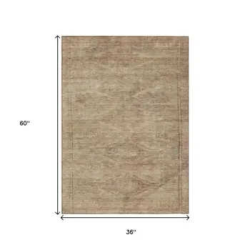 3' X 5' Beige And Taupe Aztec Washable Indoor Outdoor Area Rug