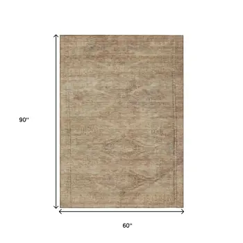 5' X 8' Beige And Taupe Aztec Washable Indoor Outdoor Area Rug