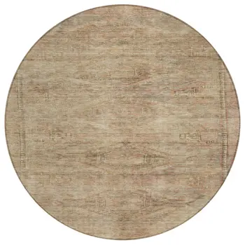 8' Beige And Taupe Round Aztec Washable Indoor Outdoor Area Rug