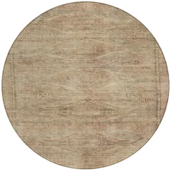 8' Beige And Taupe Round Aztec Washable Indoor Outdoor Area Rug