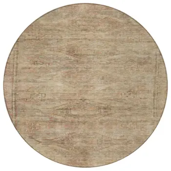8' Beige And Taupe Round Aztec Washable Indoor Outdoor Area Rug