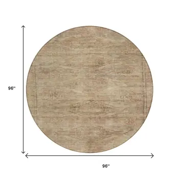 8' Beige And Taupe Round Aztec Washable Indoor Outdoor Area Rug