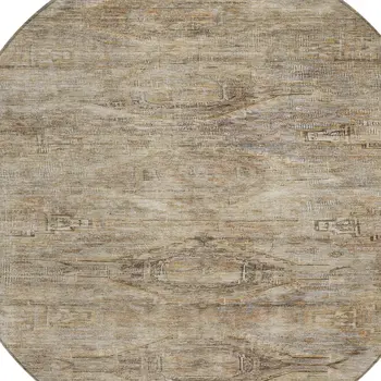 8' Brown And Taupe Round Aztec Washable Indoor Outdoor Area Rug