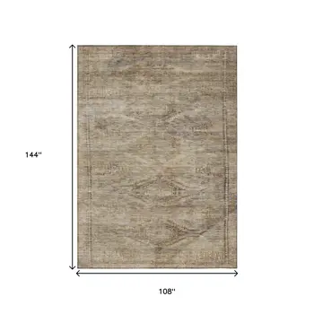 9' X 12' Brown And Taupe Aztec Washable Indoor Outdoor Area Rug