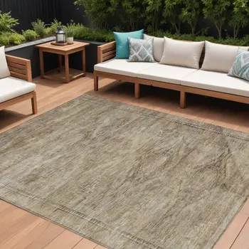 10' X 14' Brown And Taupe Aztec Washable Indoor Outdoor Area Rug