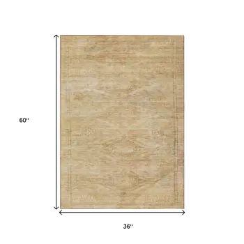 3' X 5' Linen And Wheat Aztec Washable Indoor Outdoor Area Rug