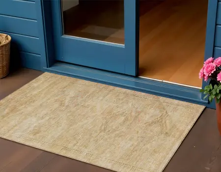 3' X 5' Linen And Wheat Aztec Washable Indoor Outdoor Area Rug