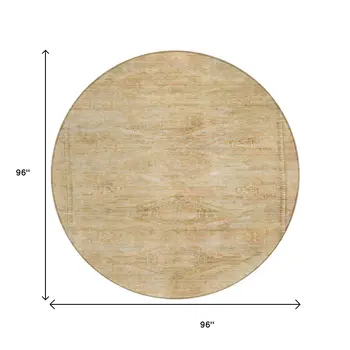 8' Linen And Wheat Round Aztec Washable Indoor Outdoor Area Rug