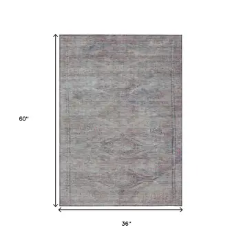 3' X 5' Pewter And Gray Aztec Washable Indoor Outdoor Area Rug