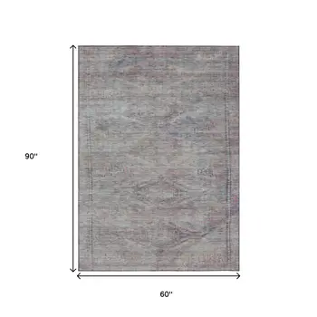 5' X 8' Pewter And Gray Aztec Washable Indoor Outdoor Area Rug