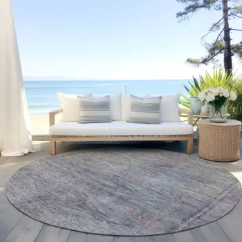 8' Pewter And Gray Round Aztec Washable Indoor Outdoor Area Rug