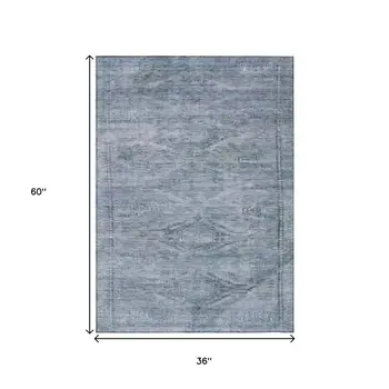 3' X 5' Sky Blue And Gray Aztec Washable Indoor Outdoor Area Rug