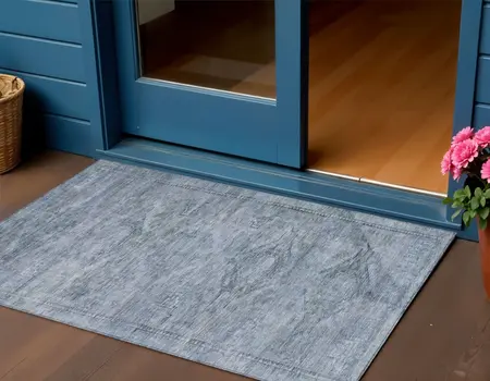 3' X 5' Sky Blue And Gray Aztec Washable Indoor Outdoor Area Rug