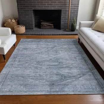 3' X 5' Sky Blue And Gray Aztec Washable Indoor Outdoor Area Rug
