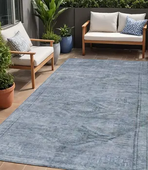 5' X 8' Sky Blue And Gray Aztec Washable Indoor Outdoor Area Rug