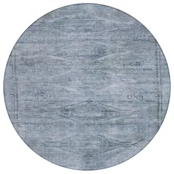 8' Sky Blue And Gray Round Aztec Washable Indoor Outdoor Area Rug