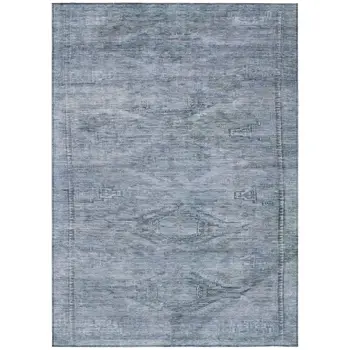 9' X 12' Sky Blue And Gray Aztec Washable Indoor Outdoor Area Rug