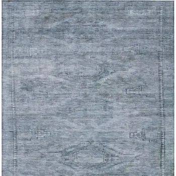 9' X 12' Sky Blue And Gray Aztec Washable Indoor Outdoor Area Rug