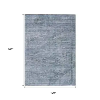 10' X 14' Sky Blue And Gray Aztec Washable Indoor Outdoor Area Rug