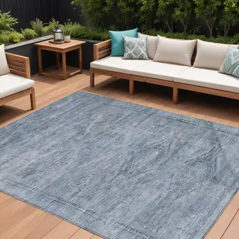 10' X 14' Sky Blue And Gray Aztec Washable Indoor Outdoor Area Rug