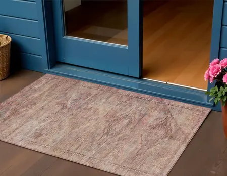3' X 5' Salmon And Copper Aztec Washable Indoor Outdoor Area Rug