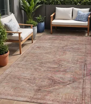 5' X 8' Salmon And Copper Aztec Washable Indoor Outdoor Area Rug