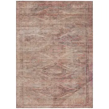 5' X 8' Salmon And Copper Aztec Washable Indoor Outdoor Area Rug
