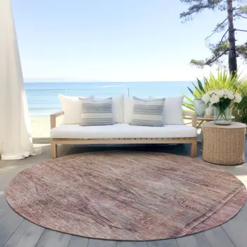 8' Salmon And Copper Round Aztec Washable Indoor Outdoor Area Rug