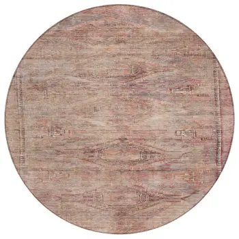 8' Salmon And Copper Round Aztec Washable Indoor Outdoor Area Rug