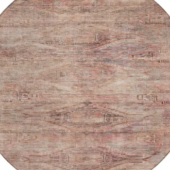 8' Salmon And Copper Round Aztec Washable Indoor Outdoor Area Rug