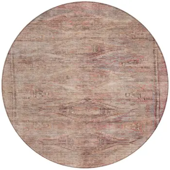 8' Salmon And Copper Round Aztec Washable Indoor Outdoor Area Rug