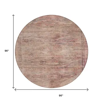 8' Salmon And Copper Round Aztec Washable Indoor Outdoor Area Rug