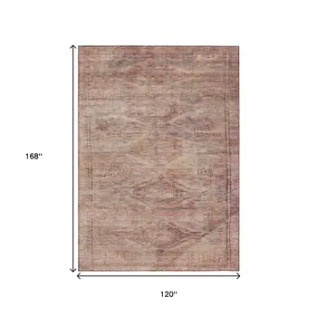 10' X 14' Salmon And Copper Aztec Washable Indoor Outdoor Area Rug