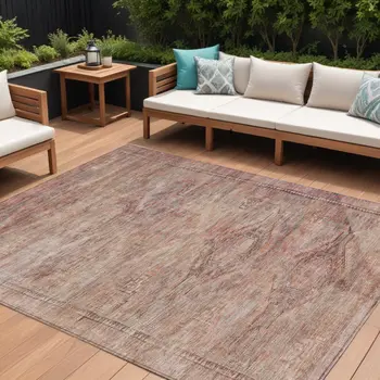 10' X 14' Salmon And Copper Aztec Washable Indoor Outdoor Area Rug