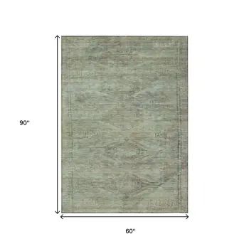 5' X 8' Teal Blue And Sage Aztec Washable Indoor Outdoor Area Rug