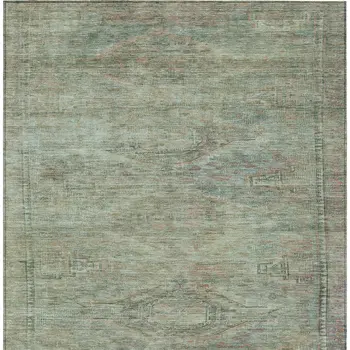 5' X 8' Teal Blue And Sage Aztec Washable Indoor Outdoor Area Rug