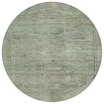 8' Teal Blue And Sage Round Aztec Washable Indoor Outdoor Area Rug