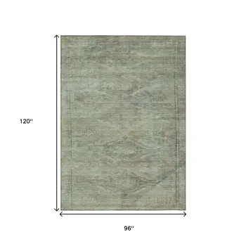8' X 10' Teal Blue And Sage Aztec Washable Indoor Outdoor Area Rug