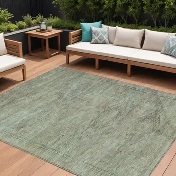 8' X 10' Teal Blue And Sage Aztec Washable Indoor Outdoor Area Rug