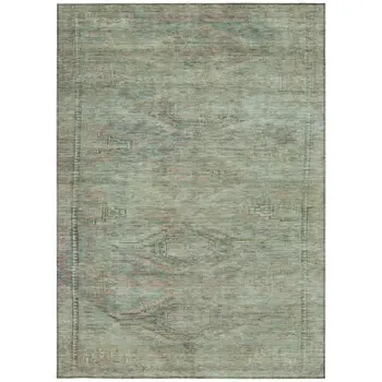 9' X 12' Teal Blue And Sage Aztec Washable Indoor Outdoor Area Rug