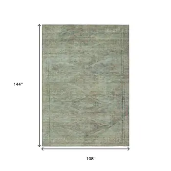 9' X 12' Teal Blue And Sage Aztec Washable Indoor Outdoor Area Rug