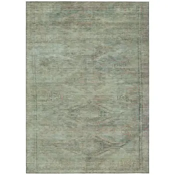 10' X 14' Teal Blue And Sage Aztec Washable Indoor Outdoor Area Rug