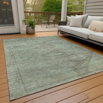 10' X 14' Teal Blue And Sage Aztec Washable Indoor Outdoor Area Rug