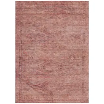 5' X 8' Terra Cotta And Salmon Aztec Washable Indoor Outdoor Area Rug
