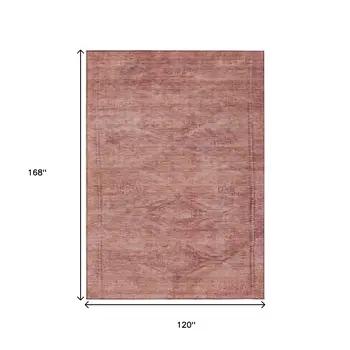 10' X 14' Terra Cotta And Salmon Aztec Washable Indoor Outdoor Area Rug